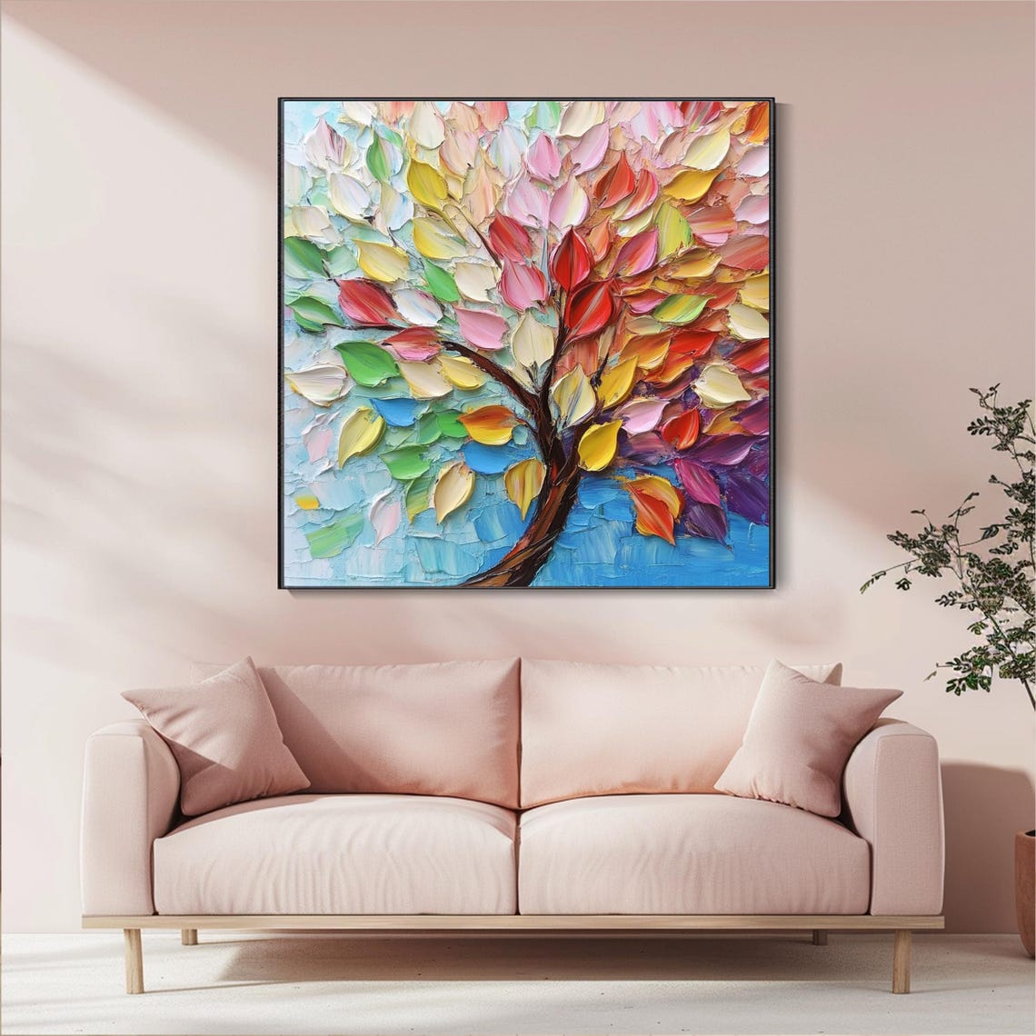 Multicolor Leafy Tree Branches Textured Oil Painting Nature Poster - Image 3