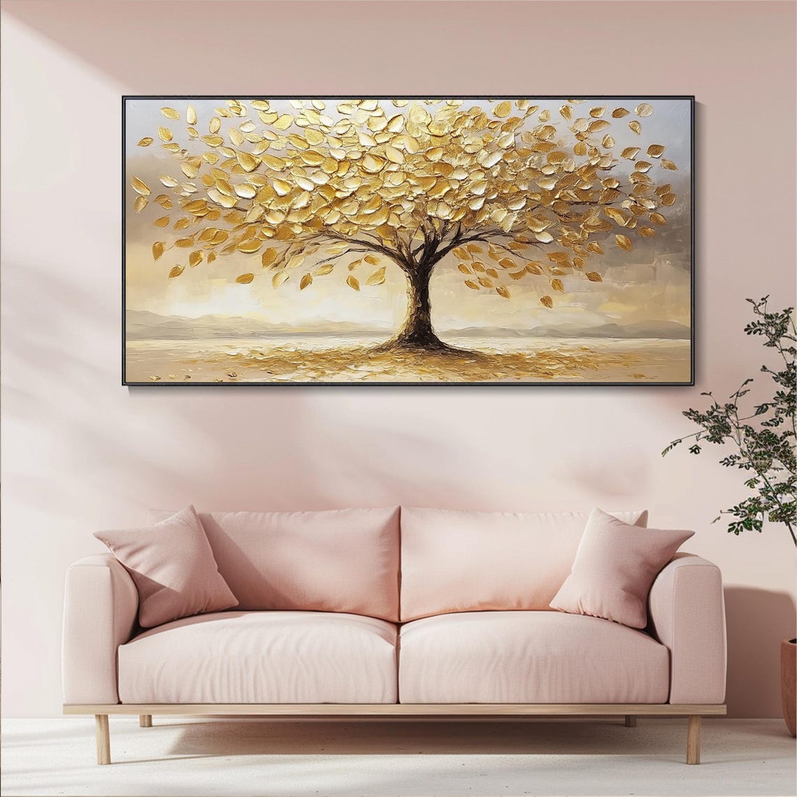 Golden Tree Of Life Falling Leaves Sepia Impasto Textured Poster - Image 5