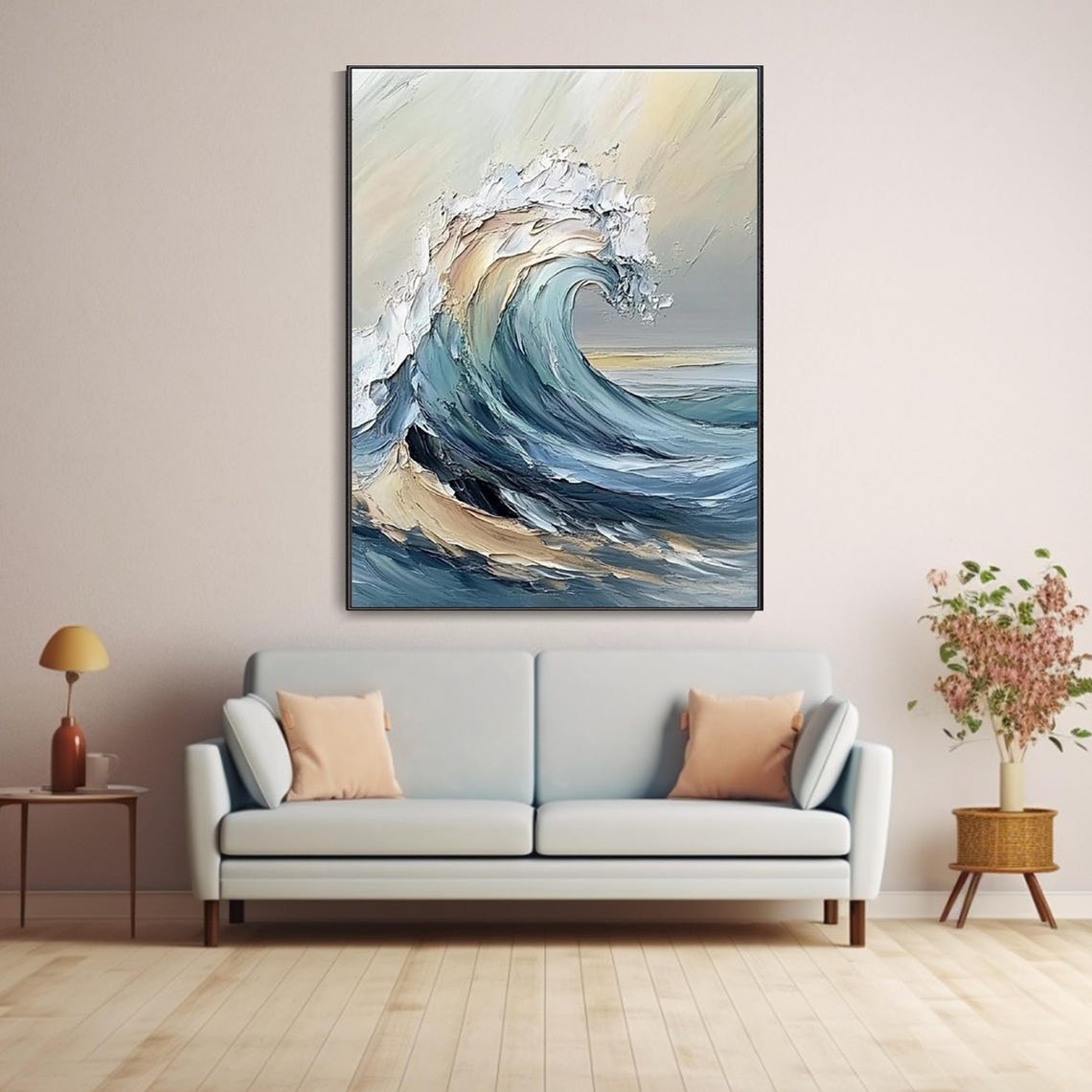 Large Curling Ocean Wave Blue Gold Textured Seascape Art Poster - Image 5