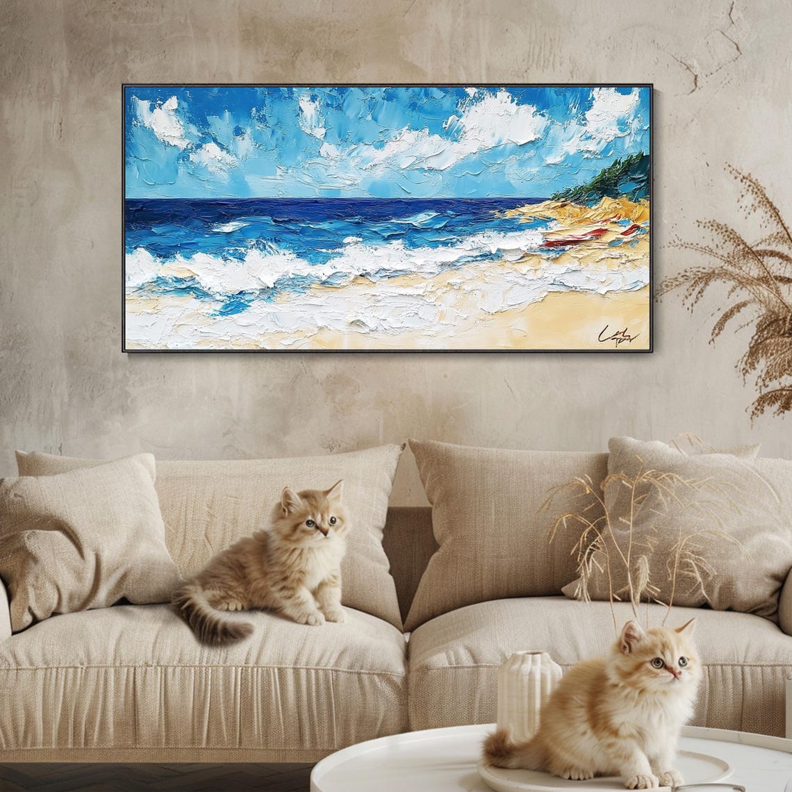 Blue Ocean 3d Textured Painting On Minimalist Painting Sea Wave Painting Wabi Sabi Wall Art Morden Art Bedroom Wall Decor Fashion Art - Image 3