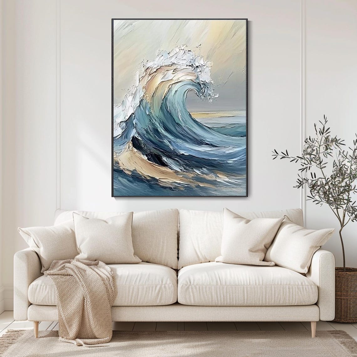 Large Curling Ocean Wave Blue Gold Textured Seascape Art Poster - Image 4