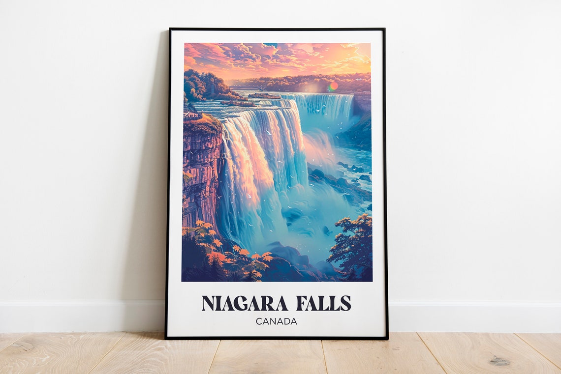 Niagara Falls Canada Horseshoe Falls Sunset Mist Retro Travel Poster