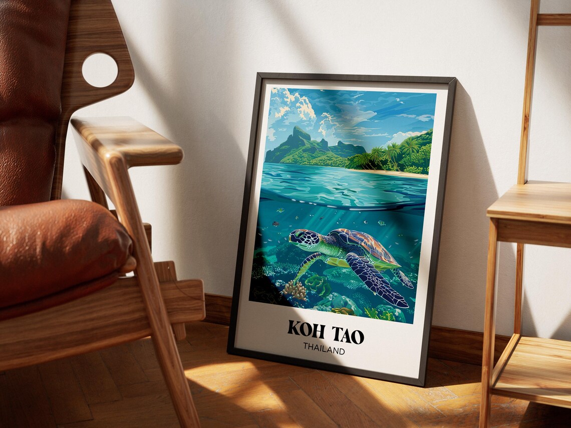 Koh Tao Turtle Travel Poster, Thailand Illustrated Print - Image 2