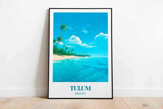 Tulum Travel Poster Caribbean Wall Art Print Mexico Illustration Tulum Beach And Palm Trees Watercolor Home Decor