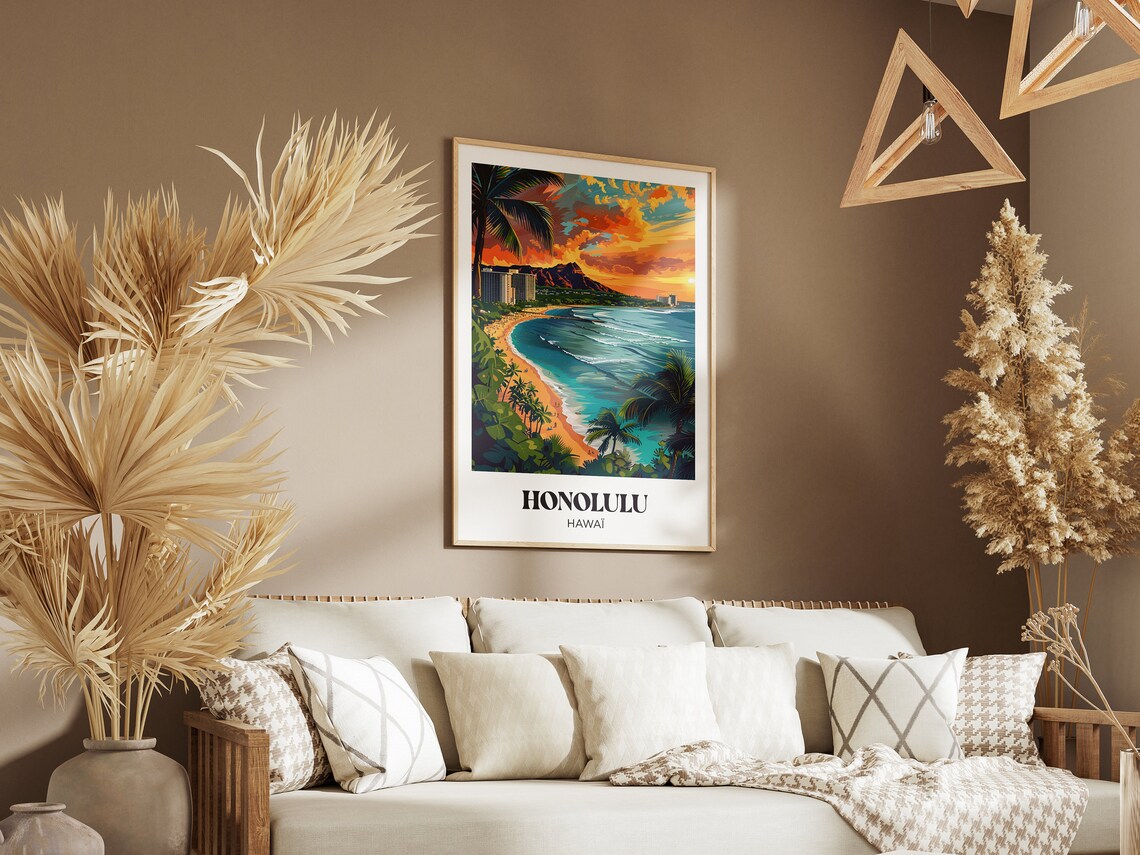 Honolulu Hawaii Travel Poster, Illustrated Travel Print - Image 2