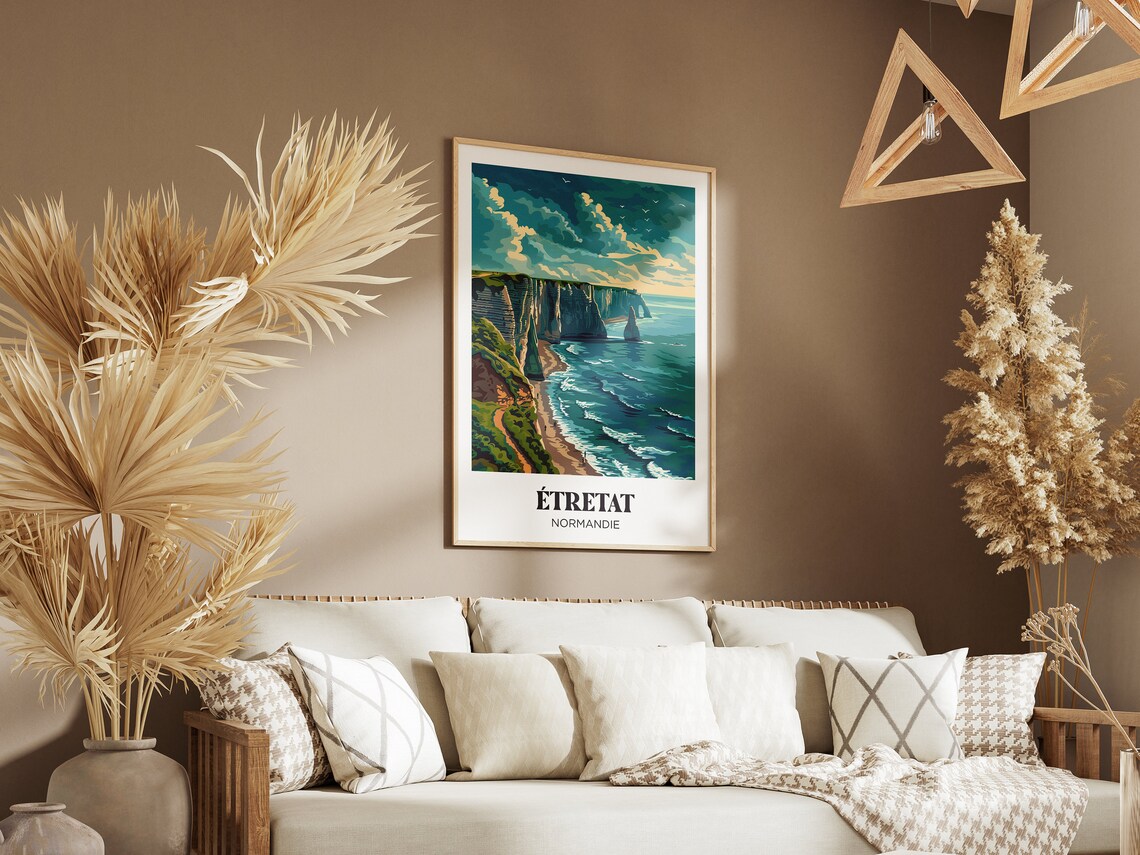 Tretat Travel Poster, Normandy Cliffs Illustration - Image 2