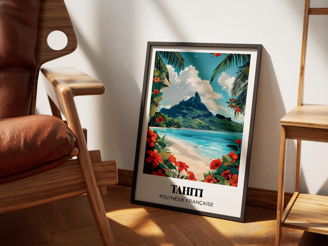 Tahiti French Polynesia Hibiscus Framed Beach Tropical Travel Poster - Image 2
