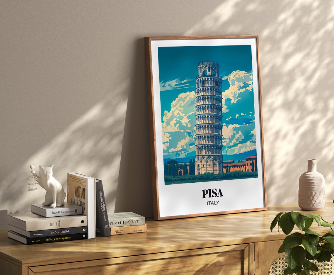 Pisa Italy Leaning Tower Tuscan Skyline Iconic Vintage Travel Poster - Image 3