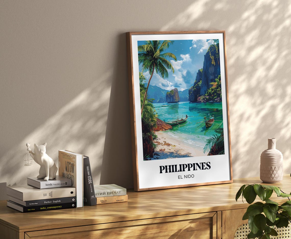 Philippines El Nido Lagoon Karst Cliffs Boats Tropical Travel Poster - Image 3