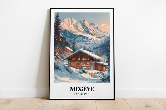 Megve Poster Ski Resort Illustration Megve Travel Poster Alps Mountain Print Ski Vacation Gift