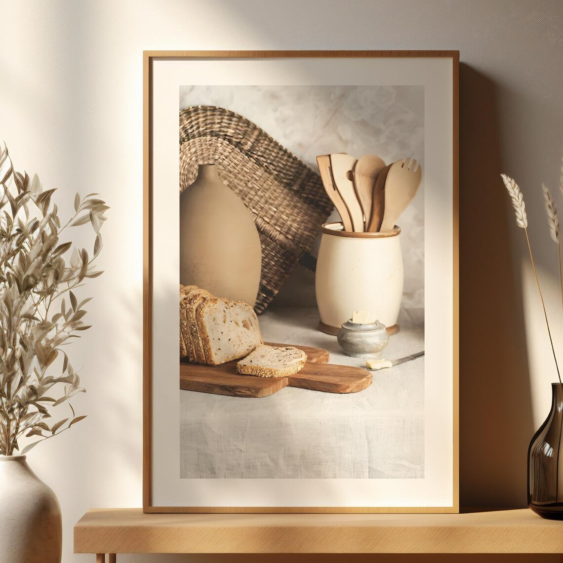 Rustic Kitchen Still Life Wooden Utensils Bread Farmhouse Art Print - Image 2