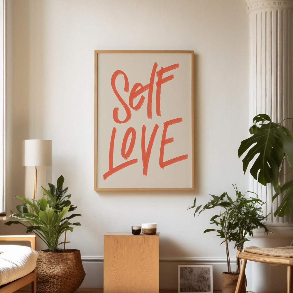 Self Love Coral Red Handwritten Script Positive Affirmation Poster - Image 2