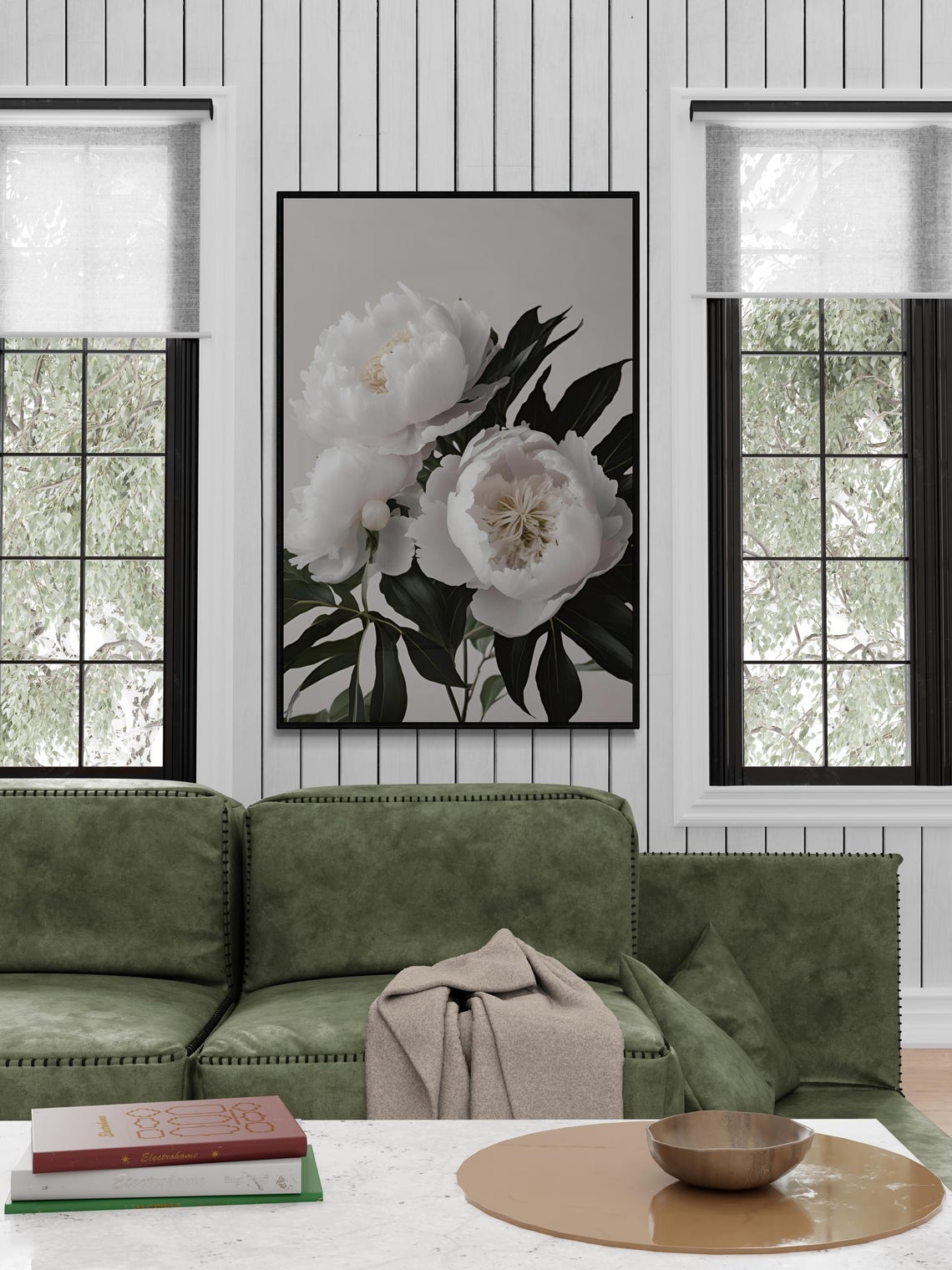 Elegant White Peony Blossoms Botanical Floral Photography Art Poster - Image 2