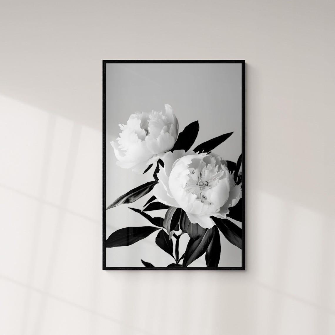 White Peony Stems Black And White Minimalist Floral Art Poster