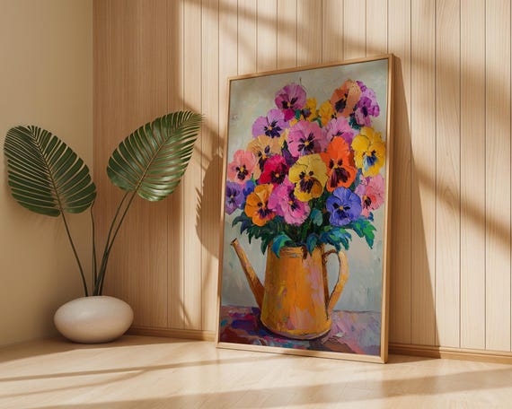 Flowers In Watering Can Print Botanical Floral Art Flower Market Abstract Design Henri Matisse Style Art Bright Floral