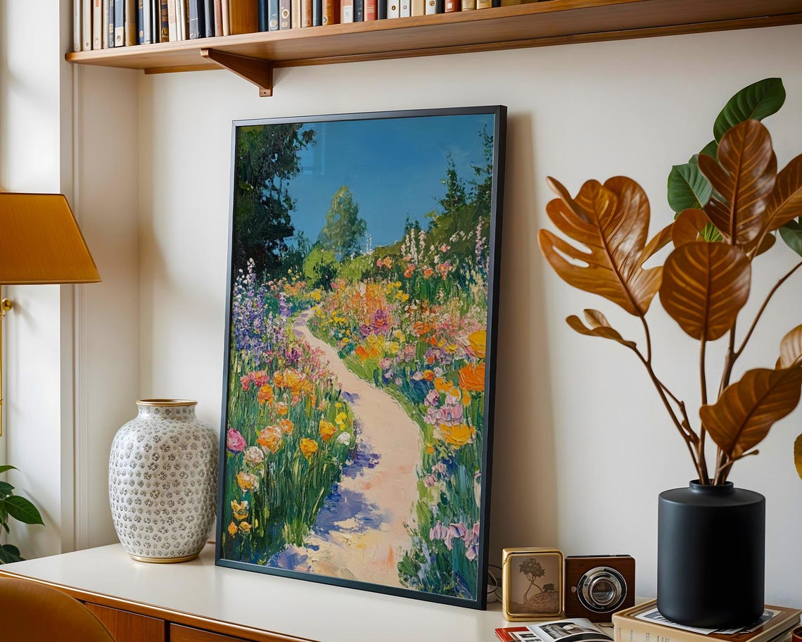Winding Flower Garden Path Impressionist Summer Landscape Art Poster - Image 3