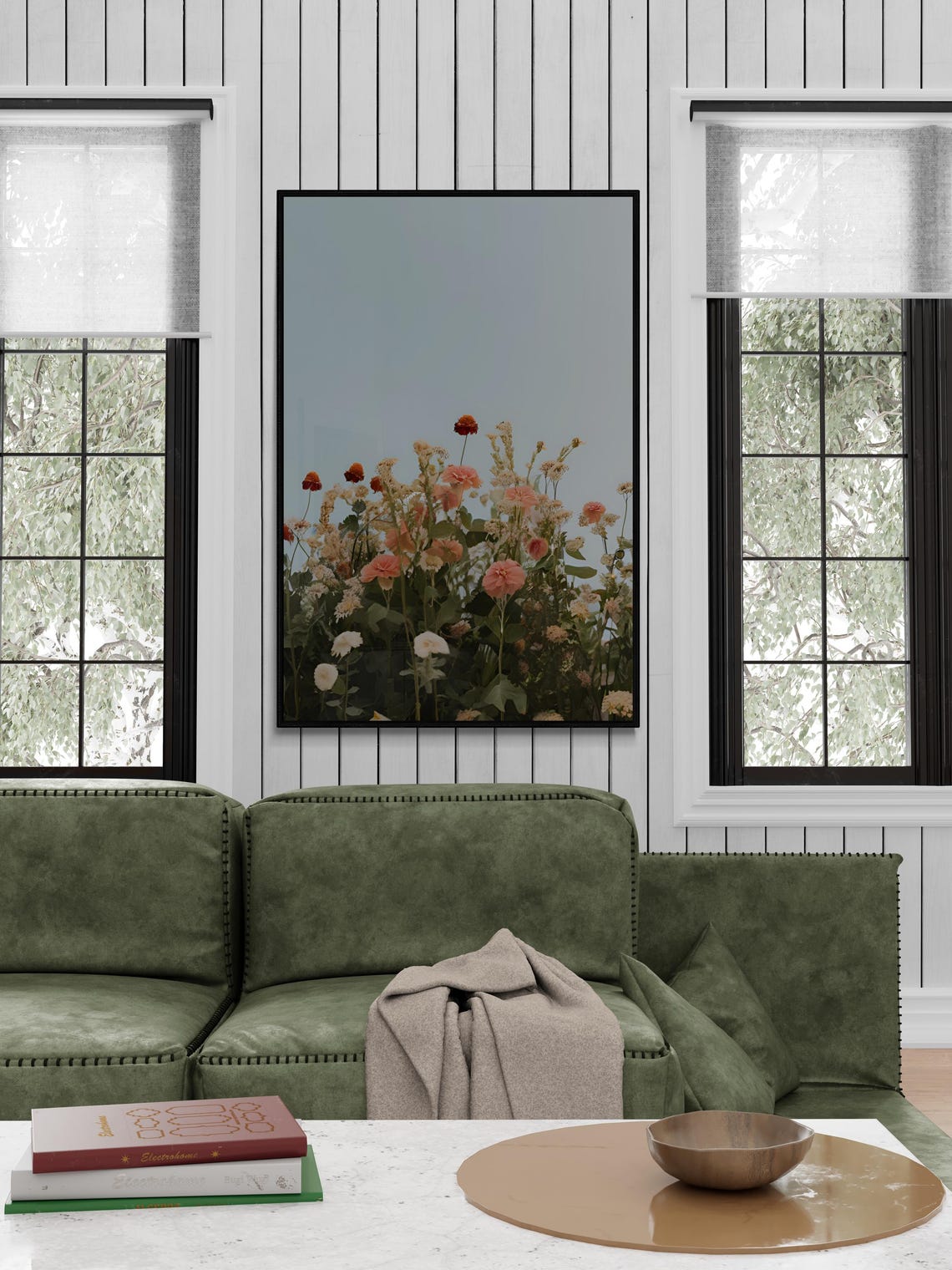 Wildflower Meadow Blooms Against Pale Sky Minimalist Floral Art Poster - Image 2