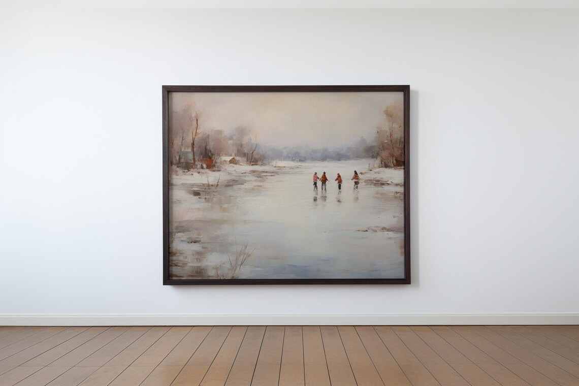 Winter's Delicate Dance Ice Skaters on the Frozen Pond Poster - Image 2