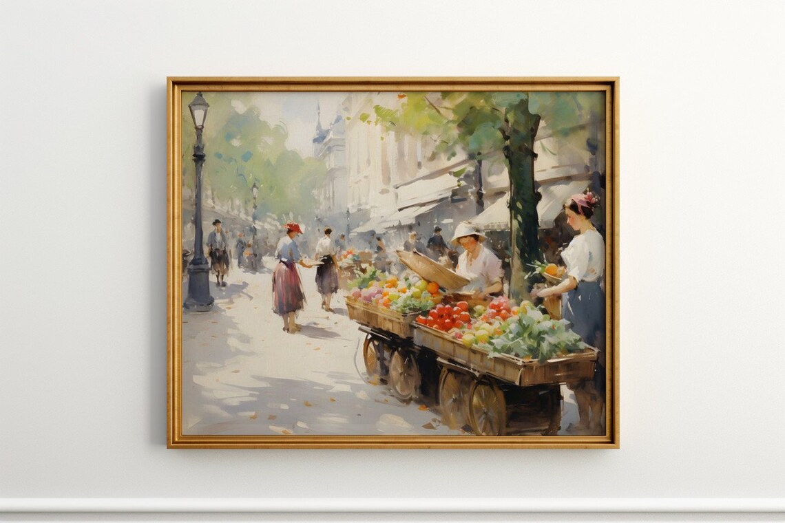 Bustling Market Morning Light, Paris Streets