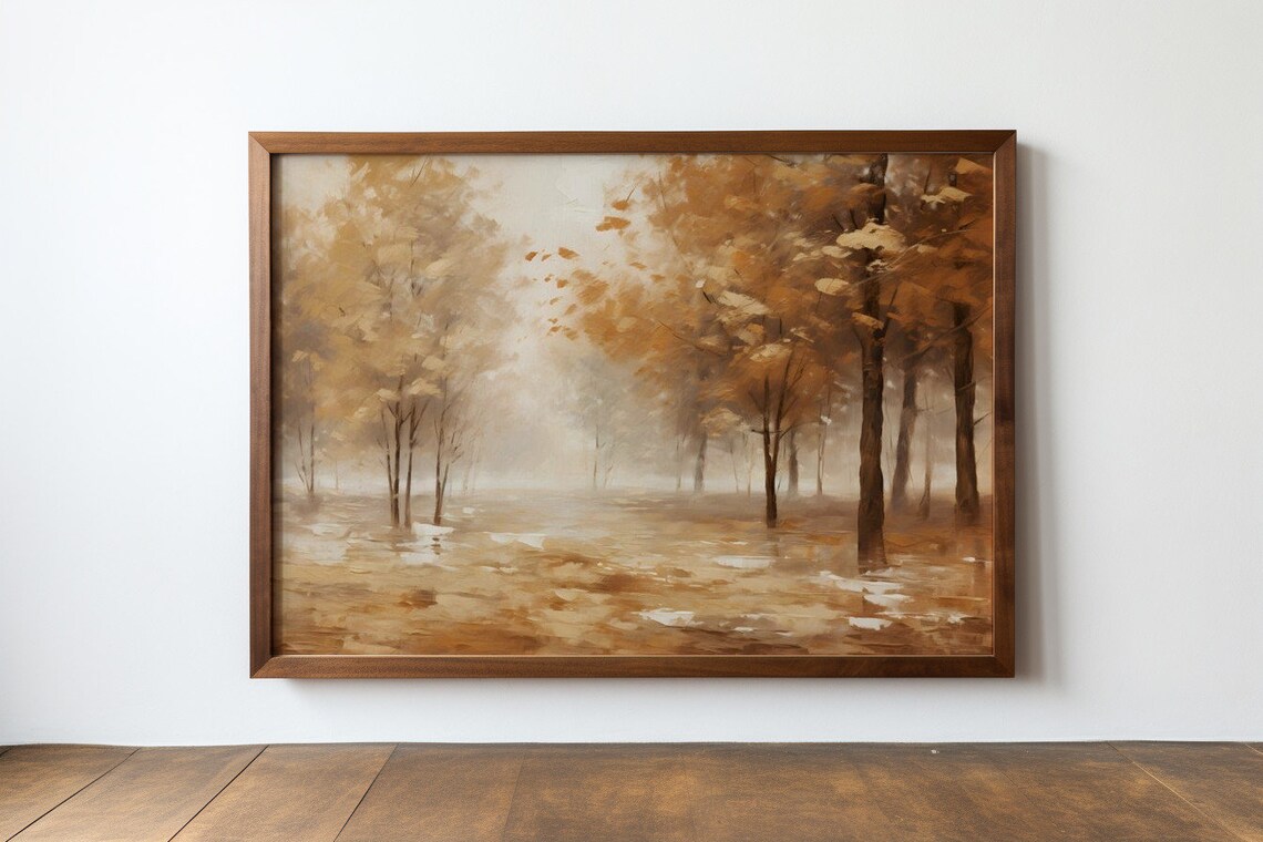 Amber Whisper, Tranquil Autumn Morning Antique Print - Image 3