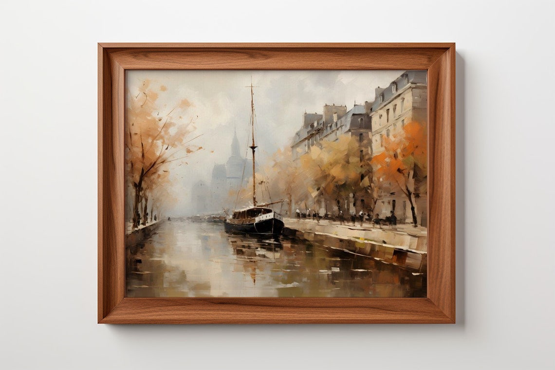 Parisian Whisper Misty Morning By The River Antique Print