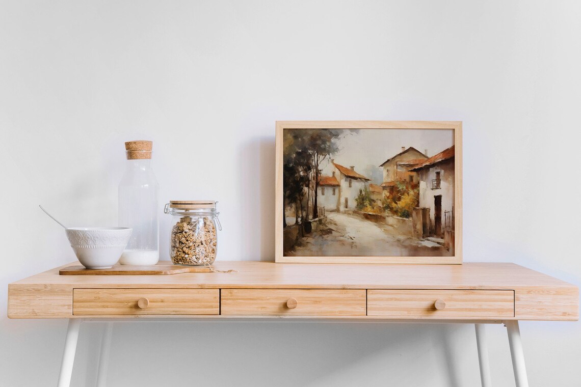 A Stroll Through The Old Village, Rustic Antique - Image 4
