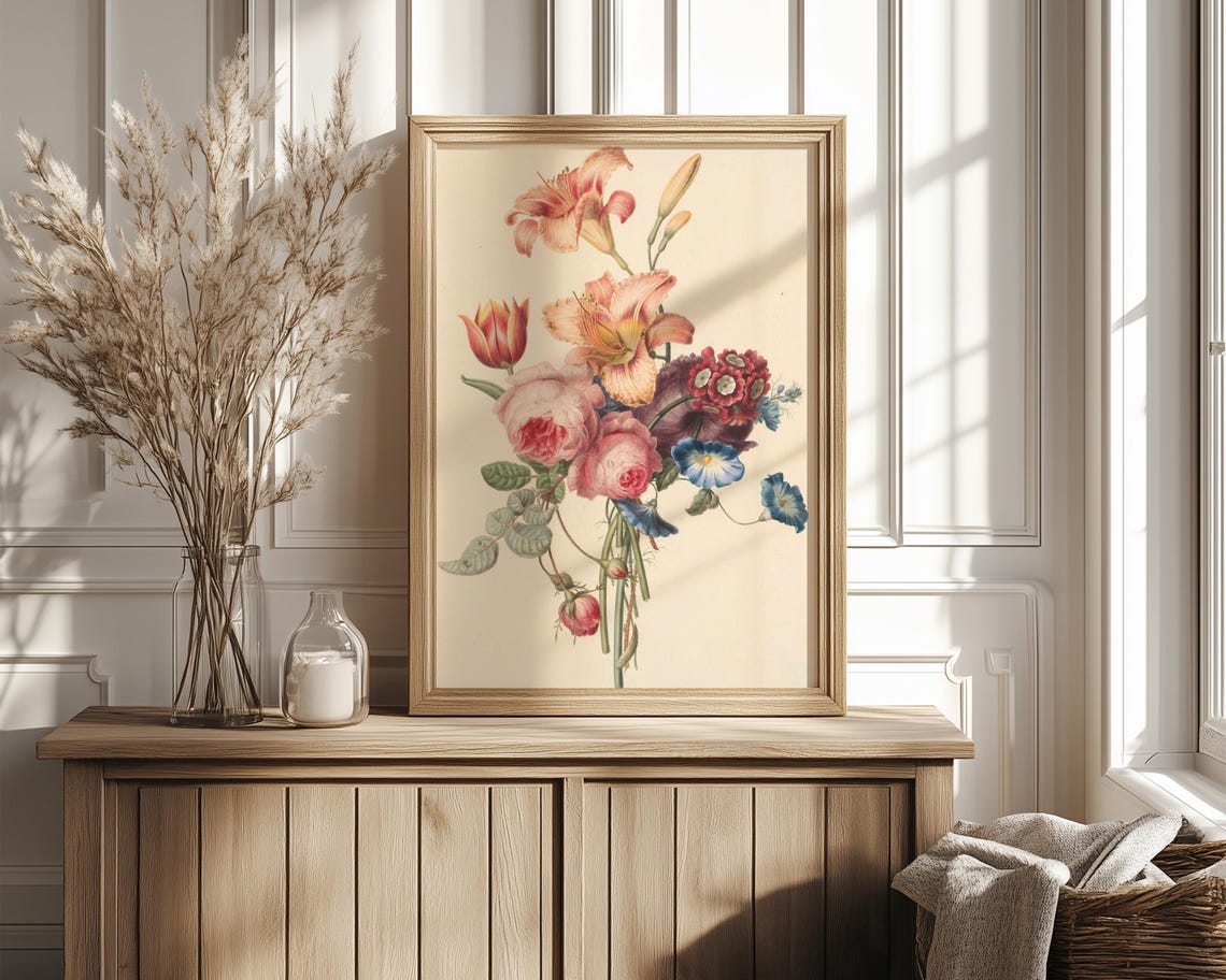 Mixed Bouquet with Roses Daylily and Morning Glory Floral Poster - Image 4