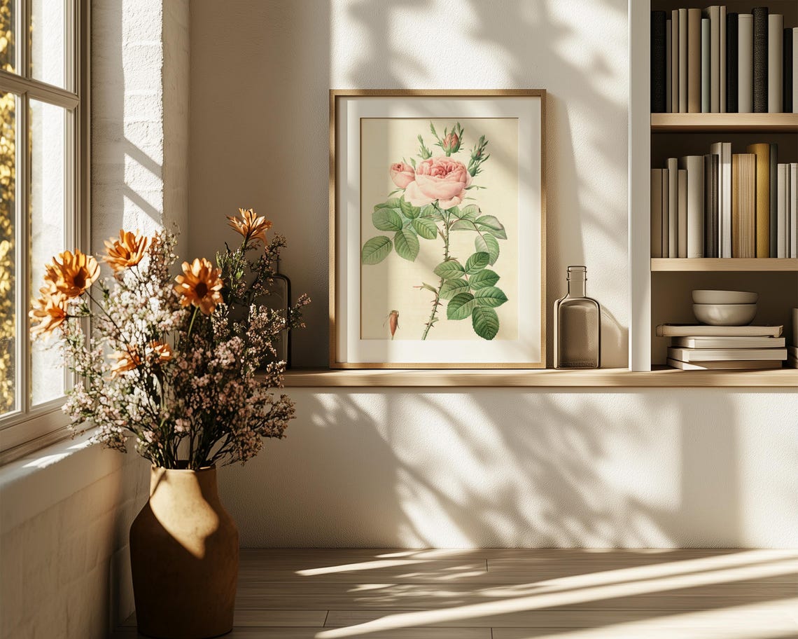 Blush Pink Cabbage Rose Vintage Botanical Illustration Wall Print - Image 6