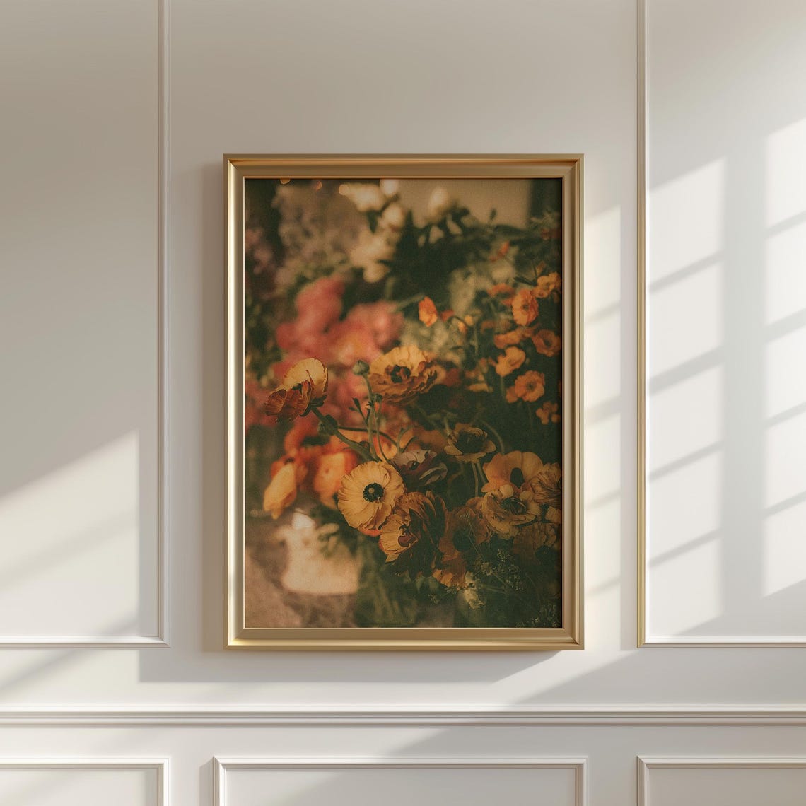 Golden Orange Ranunculus Bouquet Moody Floral Photography Print - Image 5