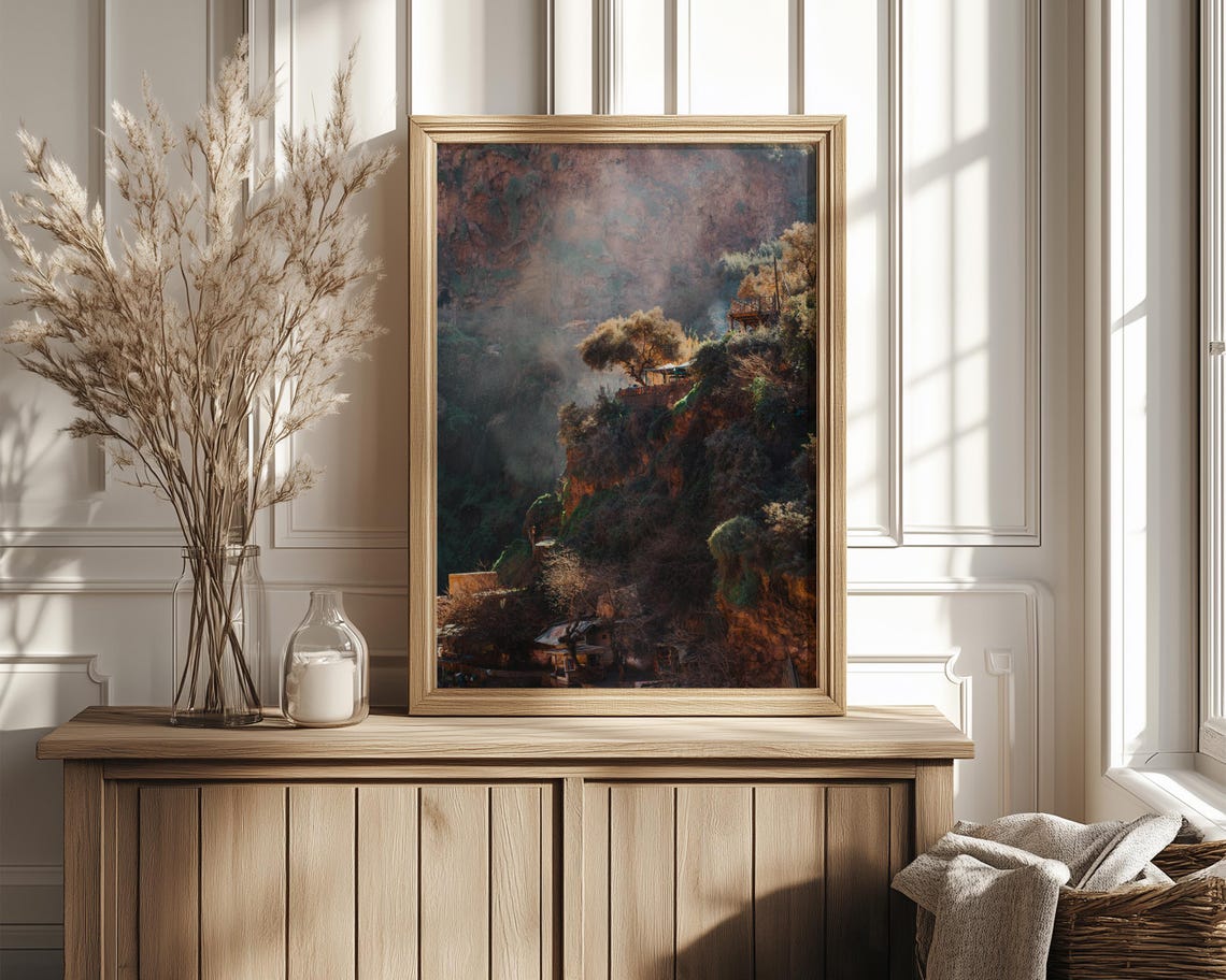 Misty Forested Hillside Village Moody Landscape Photo Poster - Image 4