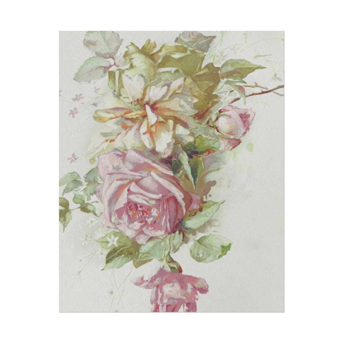 Pink Rose Bouquet in Soft Watercolor Romantic Floral Art Poster - Image 2