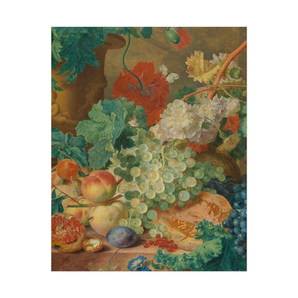 Grapes Peaches and Poppies Lush Fruit and Flower Still Life Poster - Image 6
