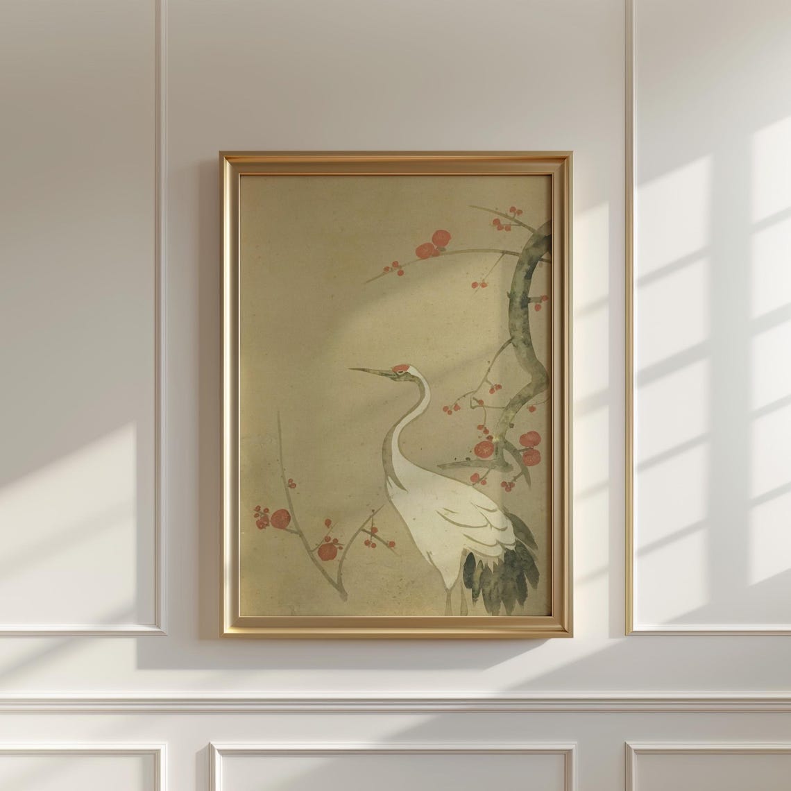 Japanese Crane Red Plum Blossom Branch Watercolor Art Poster - Image 5