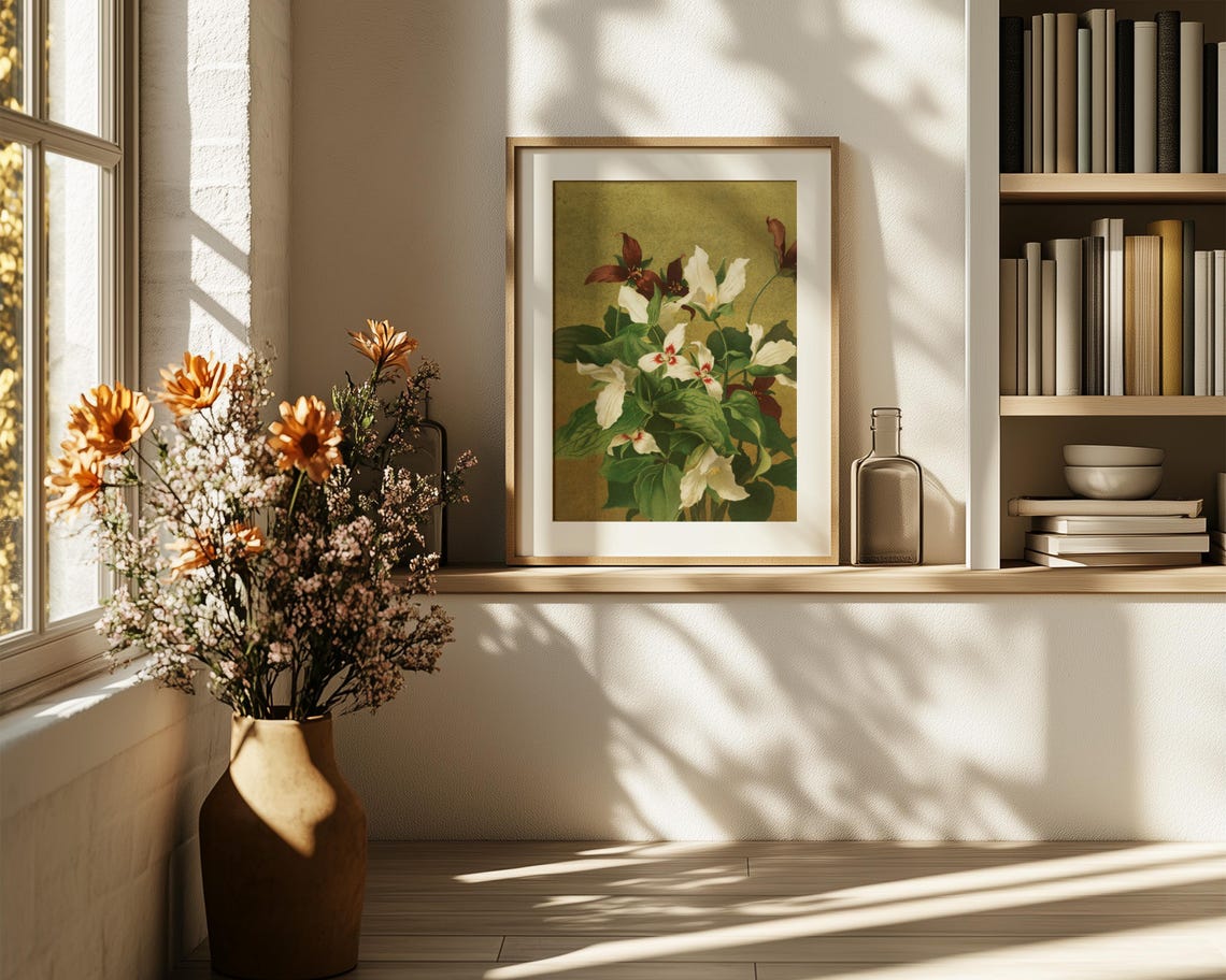 White Blossoms with Burgundy Foliage in Vintage Botanical Art Poster - Image 6