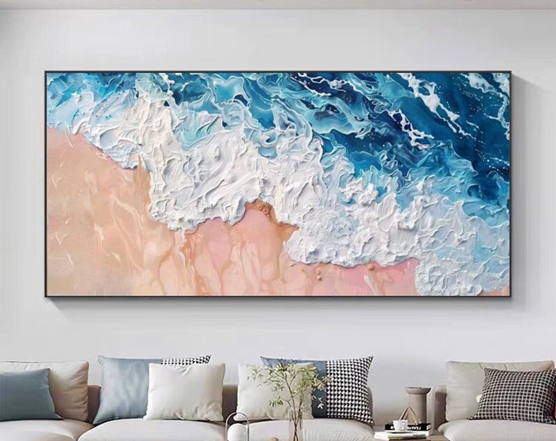 Thick Foamy White Waves Over Soft Blush Pink Sand Beach Poster - Image 6