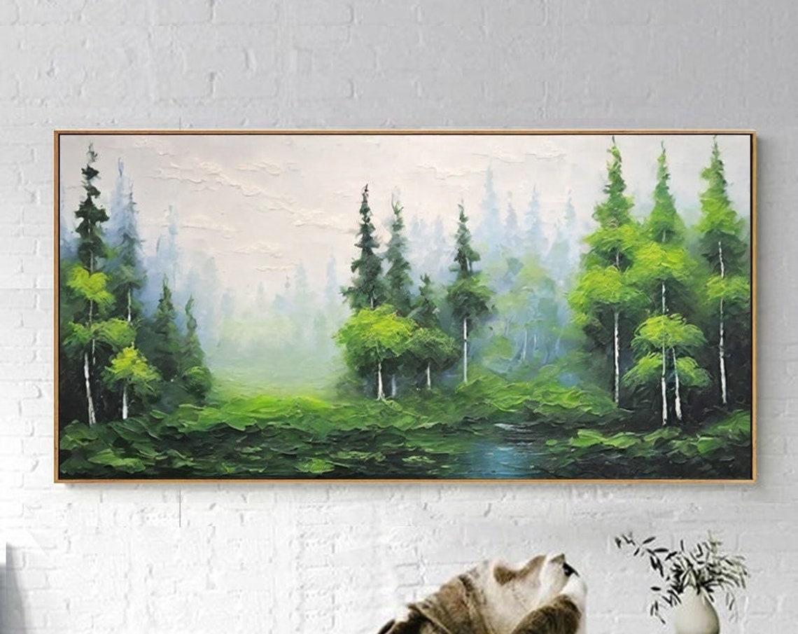 Serene Misty Green Forest Landscape With Tall Pine Trees Poster