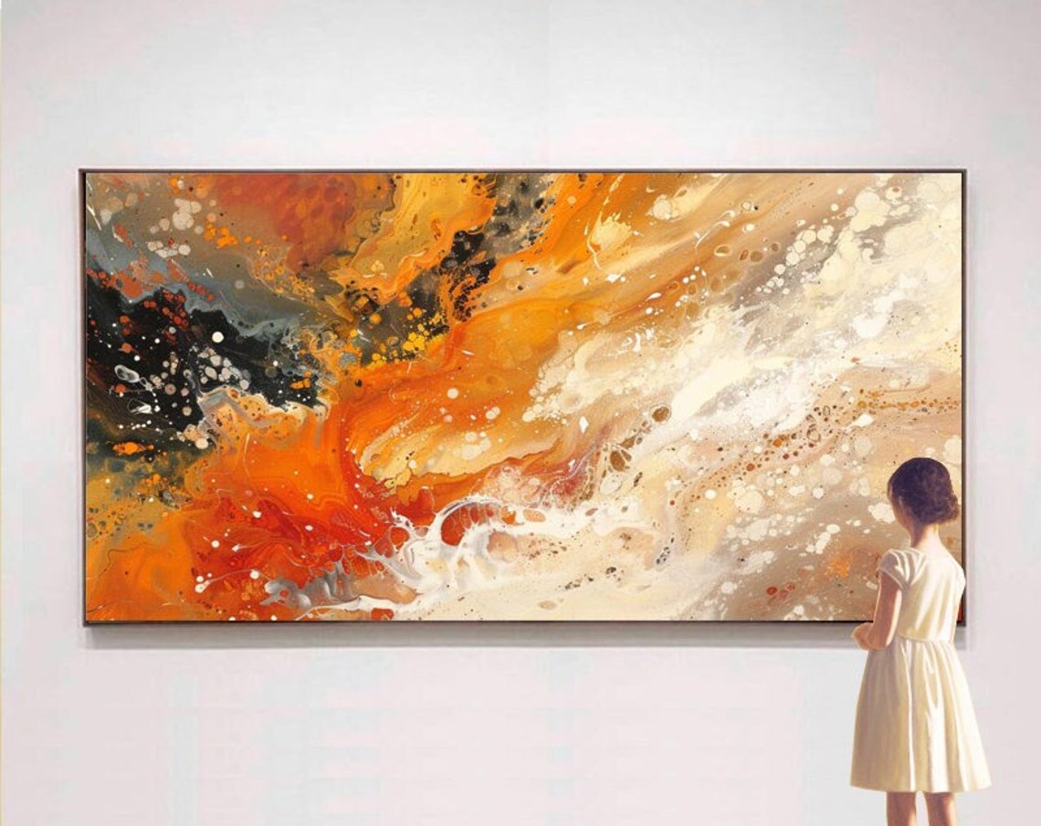 Bold Flowing Orange Abstract Fluid Art Swirls Modern Art Poster