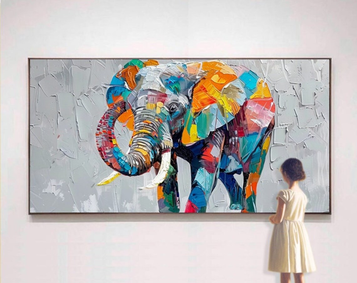 Abstract Colorful Elephant Palette Knife Art Print