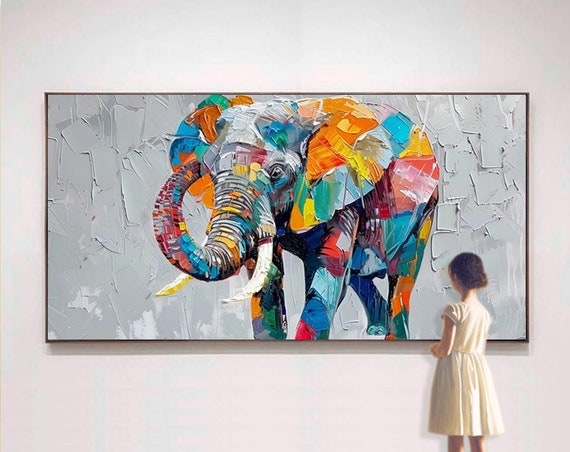 Abstract Colorful Elephant Palette Knife Art Print