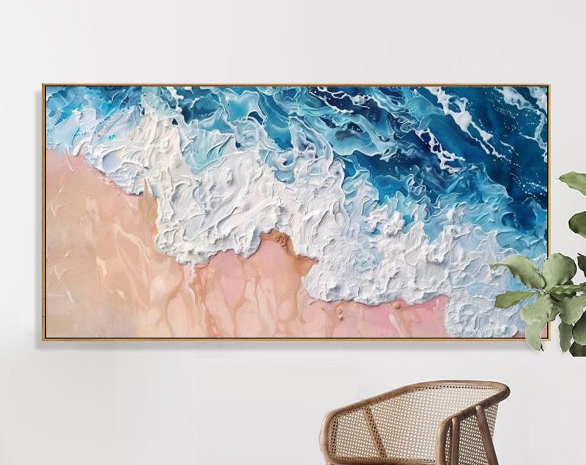 Thick Foamy White Waves Over Soft Blush Pink Sand Beach Poster