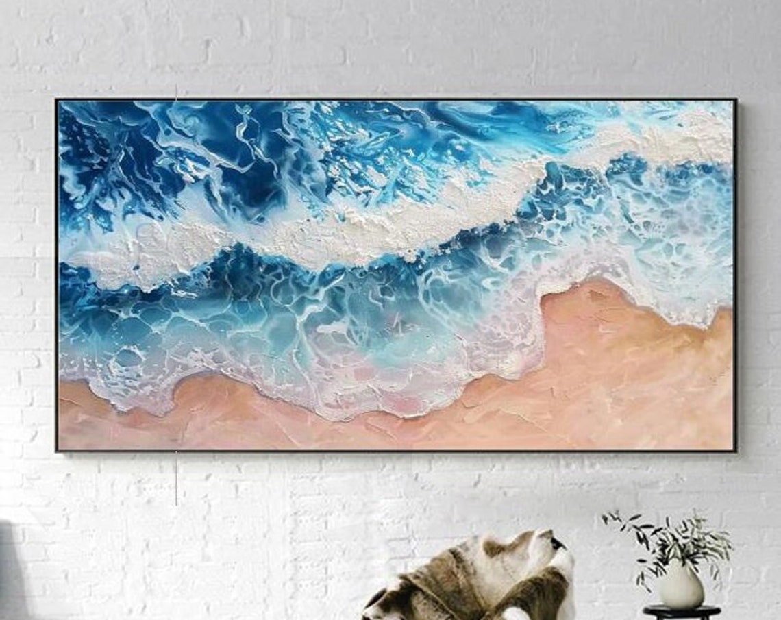 Stunning Aerial View of Waves Breaking on Pink Sand Beach Poster