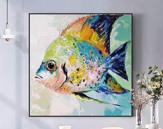 Colorful Tropical Fish Painting Textured Layered Art For Living Room Entryway Dining Room