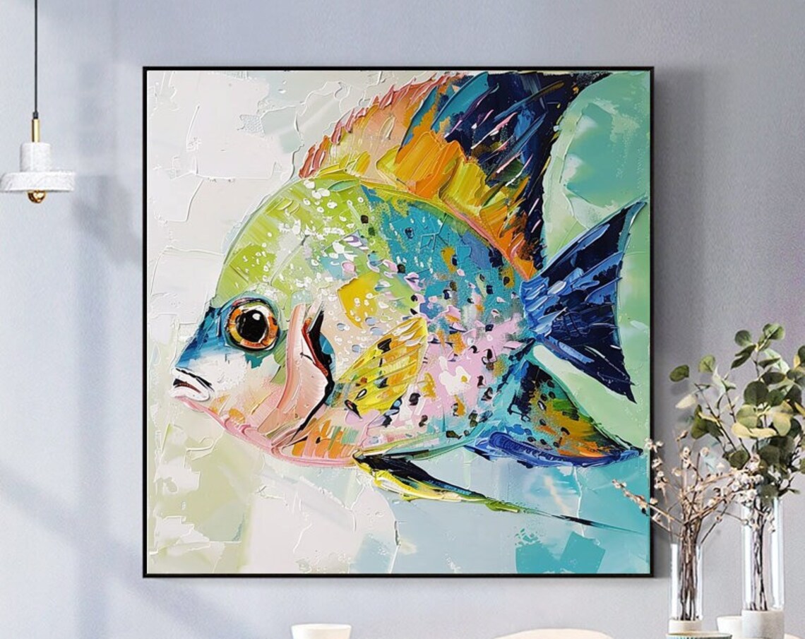Colorful Tropical Fish Close Up on a Mint Green Ground Poster