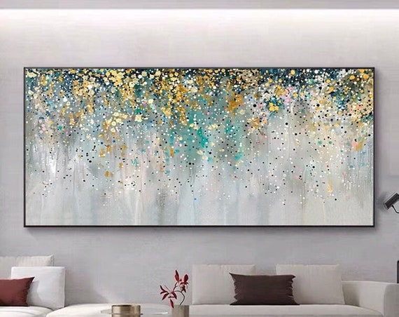 Abstract Oil Painting Of Starry Sky With Colorful Dots Textured Palette Knife Art For Living Room Entryway Dining Room