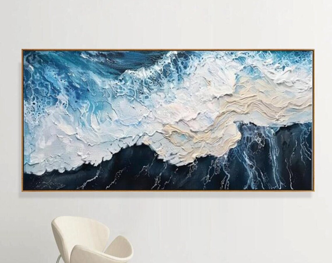 Abstract Waves, Black Sand Beach Seascape Art Print