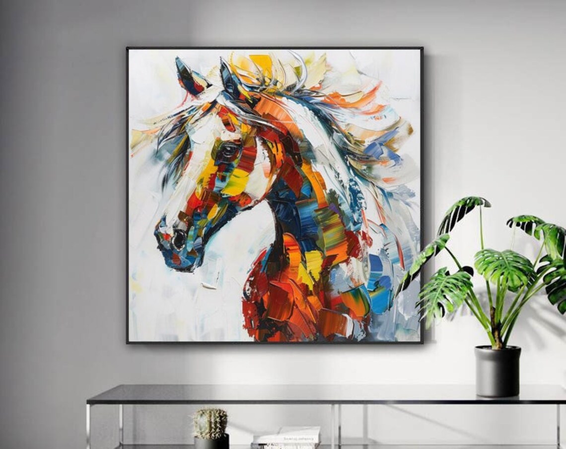 Colorful Abstract Horse Head Portrait Vibrant Equine Artwork Poster