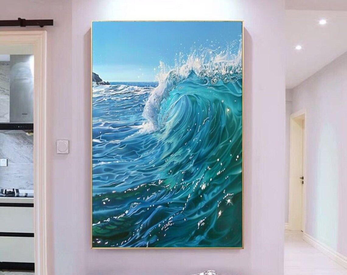 Perfect Curling Glassy Barrel Ocean Wave in Shades of Blue Poster