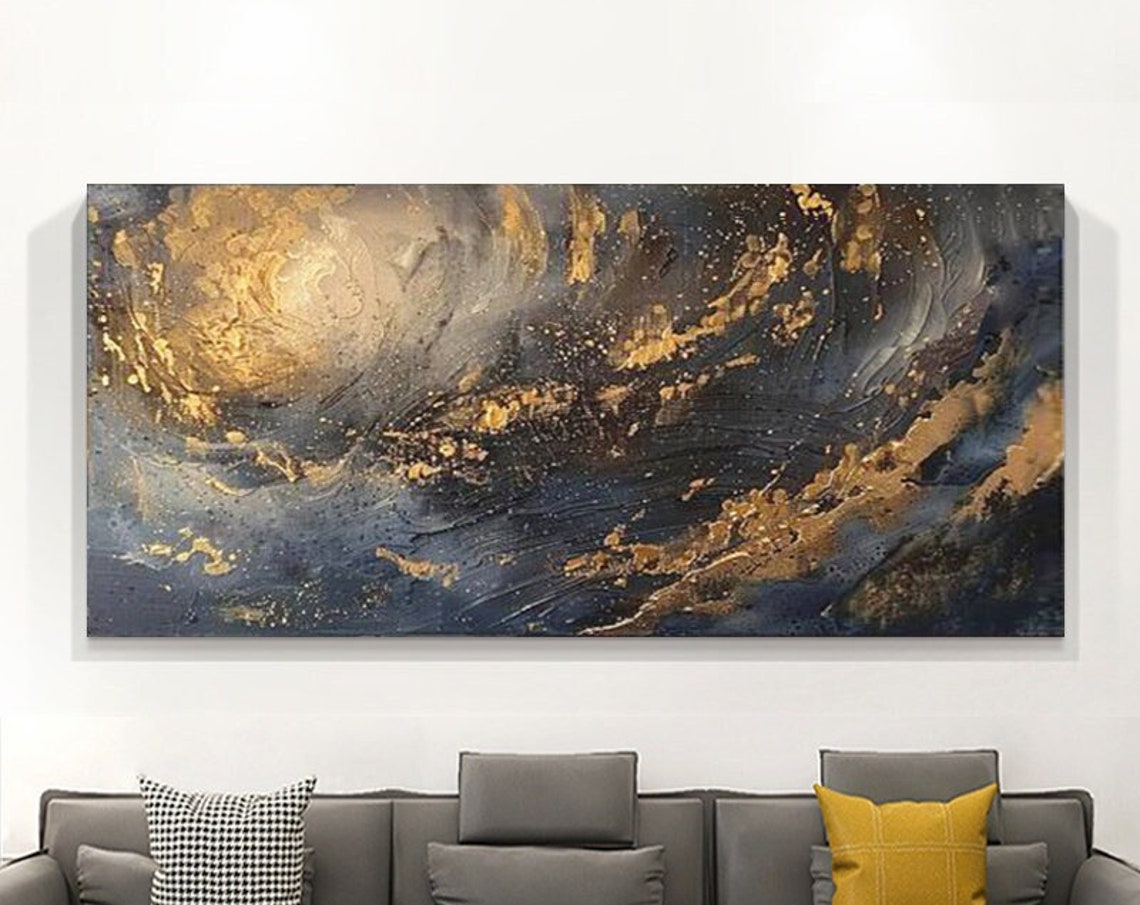 Dramatic Midnight Black and Gold Stormy Swirl Abstract Poster - Image 6