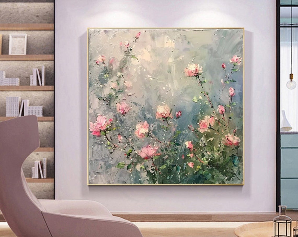 Soft Pink Roses Blooming On Misty Gray Background Floral Art Poster - Image 6