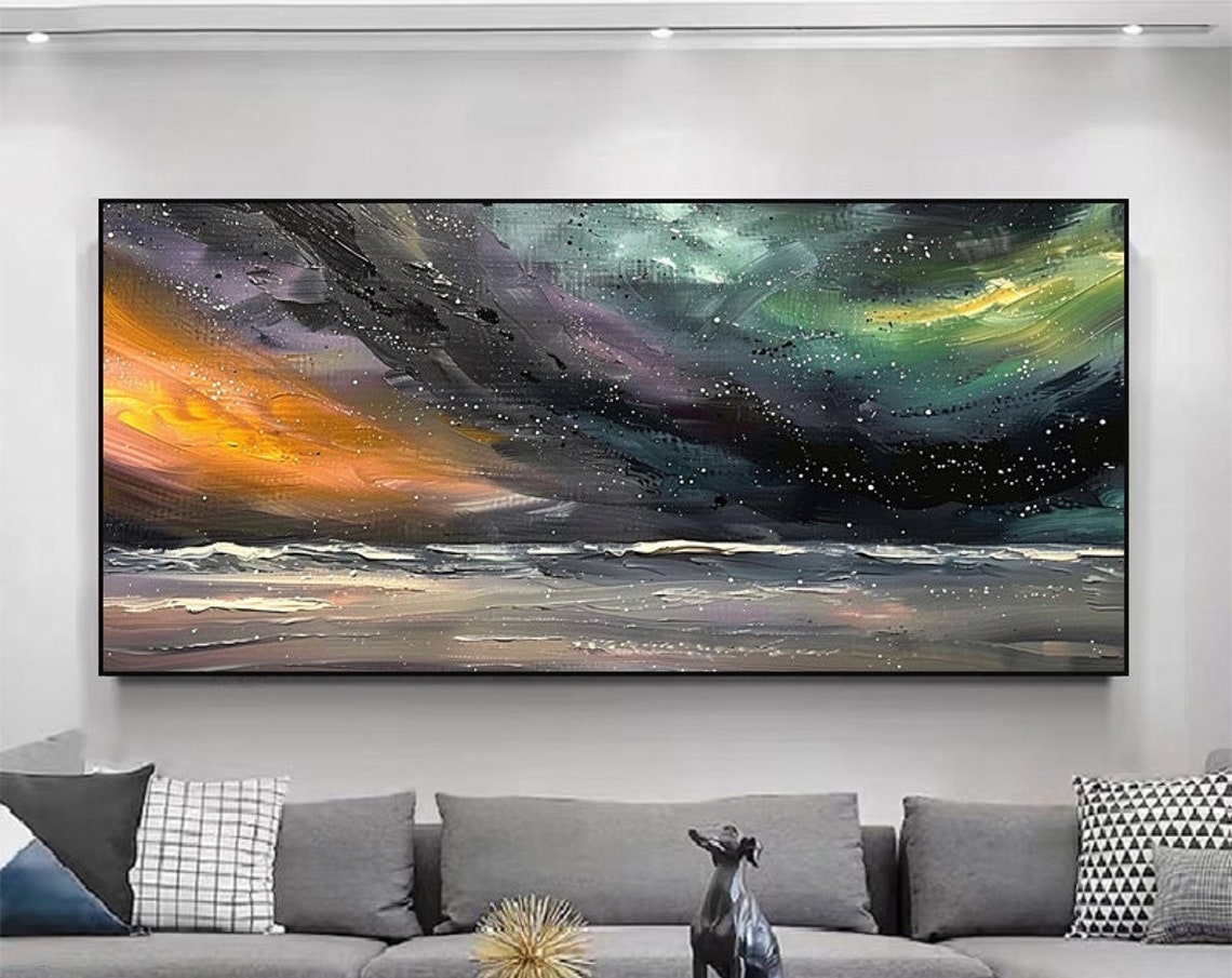 Aurora Lights Swirling Over a Dark Night Ocean Panoramic Poster - Image 6